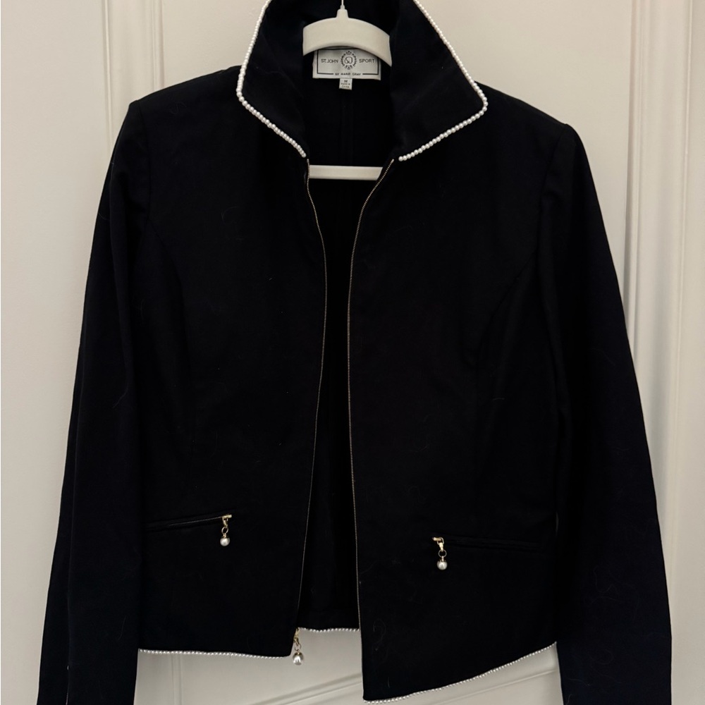 St. John Black Blazer with Pearl Accents